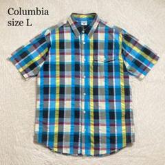 美品 Columbia コロンビア 半袖シャツ チェック コットン ロゴ入り
