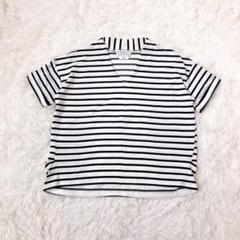 チャオパニックティピー　細リップルVネックTシャツ　ボーダー　抜き襟　綿混　S