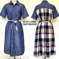 美品✨ブルーレーベル クレストブリッジ パフ袖 Aライン デニムワンピース 34 美品✨ブルーレーベル クレストブリッジ パフ袖 Aライン デニム
