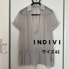ＩＮＤＩＶＩ　グレー シースルーVネック 半袖チュニック