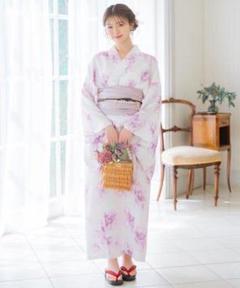 ウィルセレクション 水彩フラワープリント浴衣セット 赤系花柄