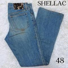 SHELLAC シェラック ブーツカットブラックデニム 48 ボタンフライ SHELLAC シェラック ブーツカット フレア デニム ジーンズ 48