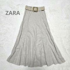 ZARA　リネン混　Aラインロングワンピース　ベルト付き