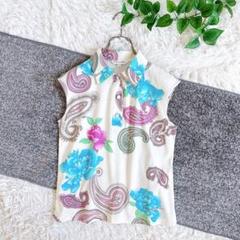 LEONARD 花柄ポロシャツ 半袖 42　美品　レオナール 極美品✨LEONARD SPORT 半袖ポロシャツ トップス 花 刺繍 黒 42
