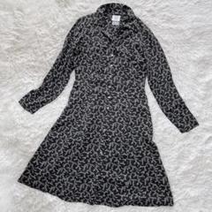 美品 ローラアシュレイ レーヨンウール シャツワンピース 総柄 前開き 貝ボタン