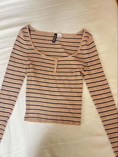 リブ編みストライプ長袖Tシャツ