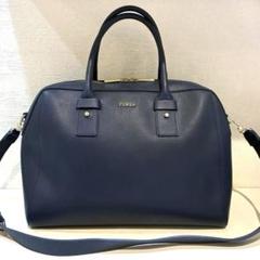 【極美品】FURLA アレグラ　レザー　ボストンバッグ　2way ネイビー