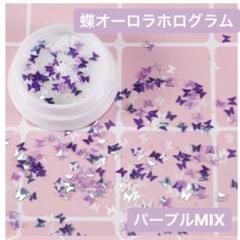 蝶オーロラホログラム パープルMIX蝶パーツ レジン資材 蝶々 ラメ 六角ホロ