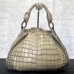 【未使用級】ZAO ザオ JRA認定 マットクロコダイル ベージュ ハンドバッグ