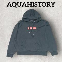 AQUAHISTORY 長袖ロゴパーカー フード付きパーカー (L) ブラック
