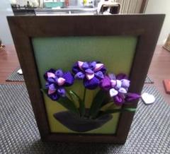 セール！　つまみ細工花菖蒲生け花風フォトフレーム