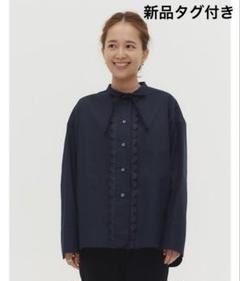【新品タグ付】yori スカラップリボンブラウス　38 ネイビー スカラップリボンブラウス | all item| yori