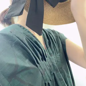 プリーツディテール＊大島紬リメイクワンピース＊Vネック