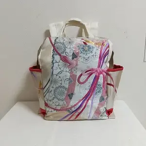 【帯リメイク】巾着リュック/藤色蝶柄 帯リメイク】リュック、ワイヤー入り/黒地に大きな蝶 - メルカリ