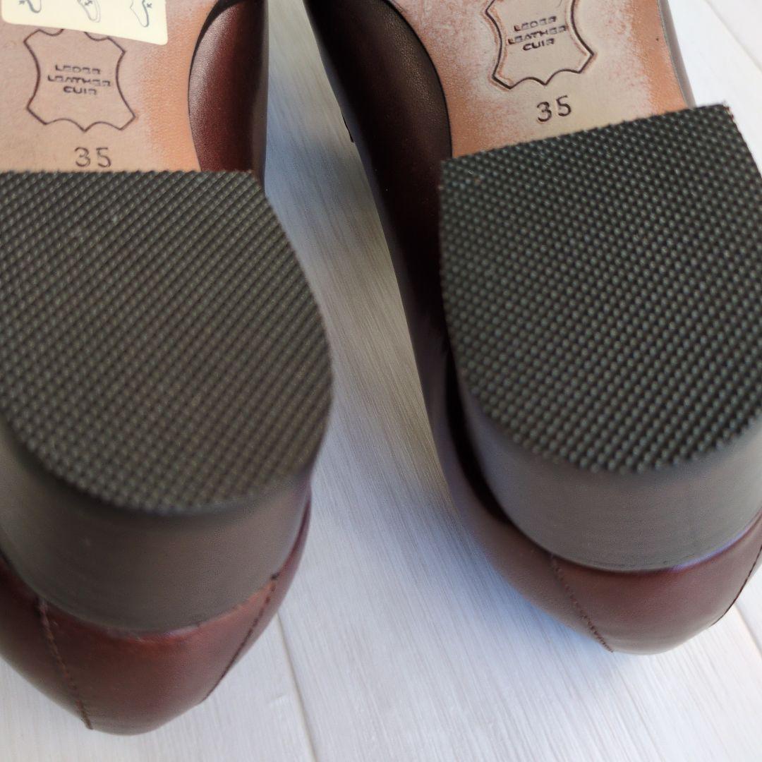 ダークブラウン レザー ローファー 約3cmヒール ダークブラウン レザー ローファー 約3cmヒール