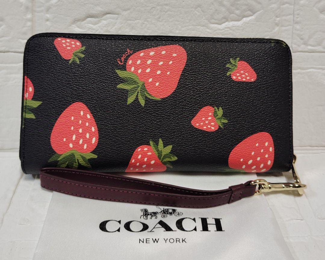 COACH　長財布　 ストロベリー　ブラック