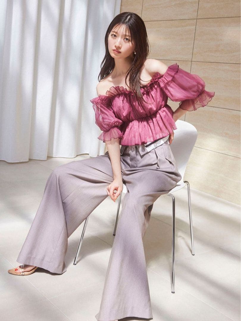 Sustainableギャザーオフショルブラウス