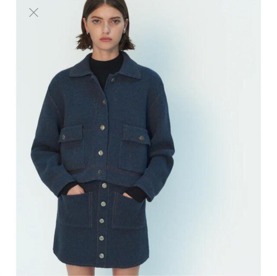 ZARA ネイビー ボタン付きカーディガン S ZARA ザラ リボンボタンニットカーディガン ジャケット ネイビー
