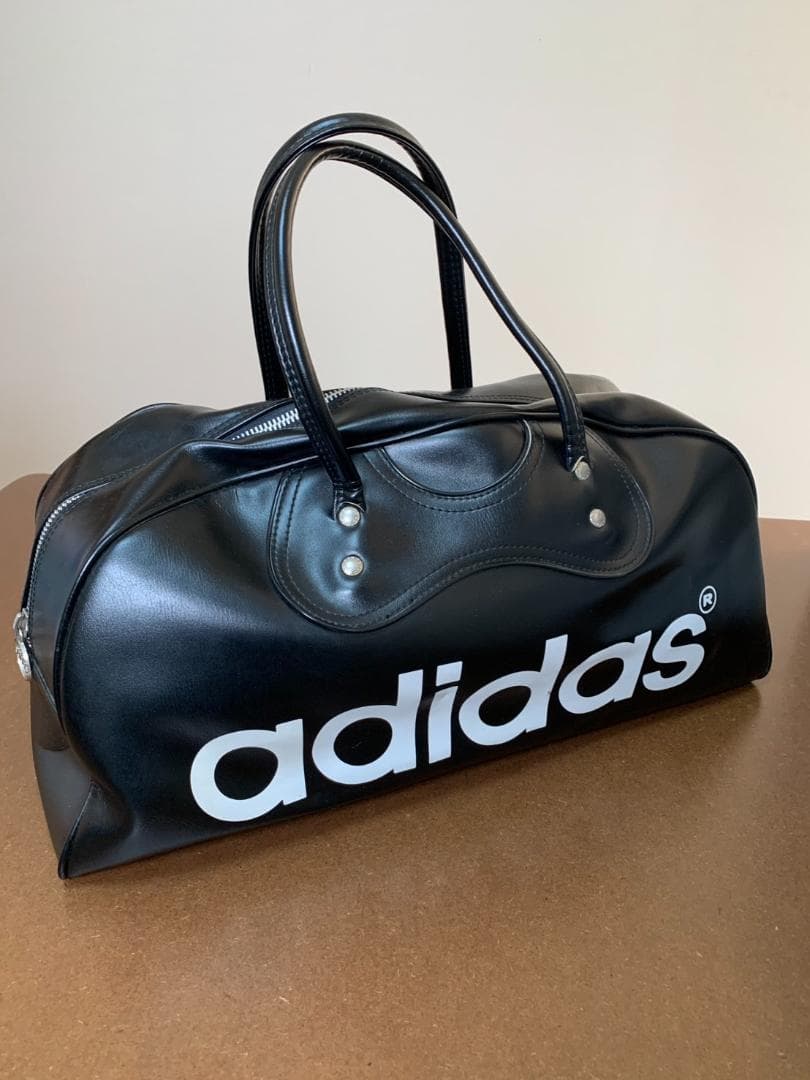 [70s-80s adidas] レザーボストンバッグ ブラック 日本製