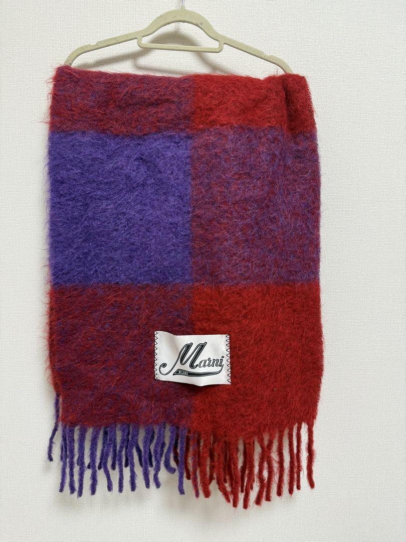 Marni 赤紫 チェック柄 マフラー