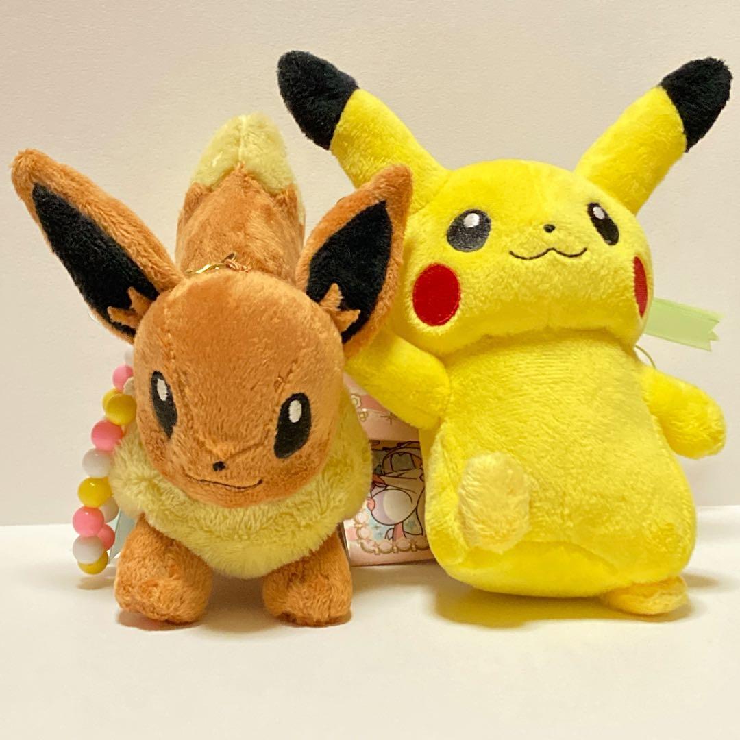 【限定】ポケモン ピカチュウ＆イーブイ チャーム付きマスコット ぬいぐるみ
