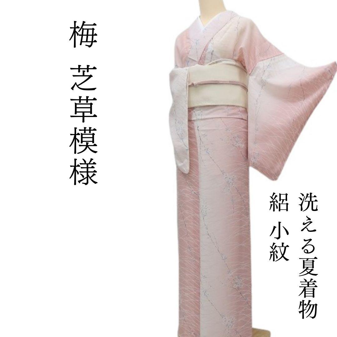 m1643＊美品 洗える夏着物 絽 梅 芝草 小紋