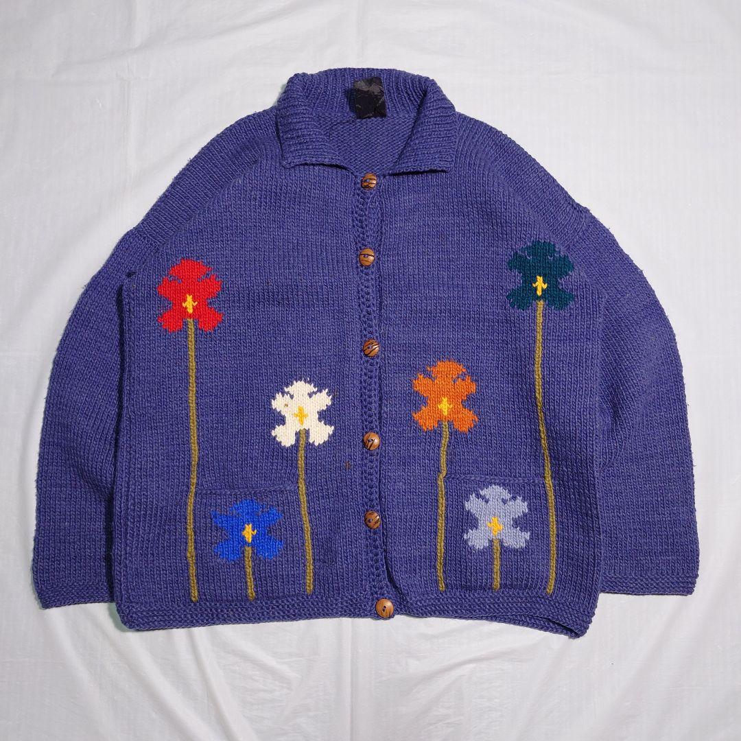 80s 90s カウチンセーター 花 ヴィンテージ エクアドルニット
