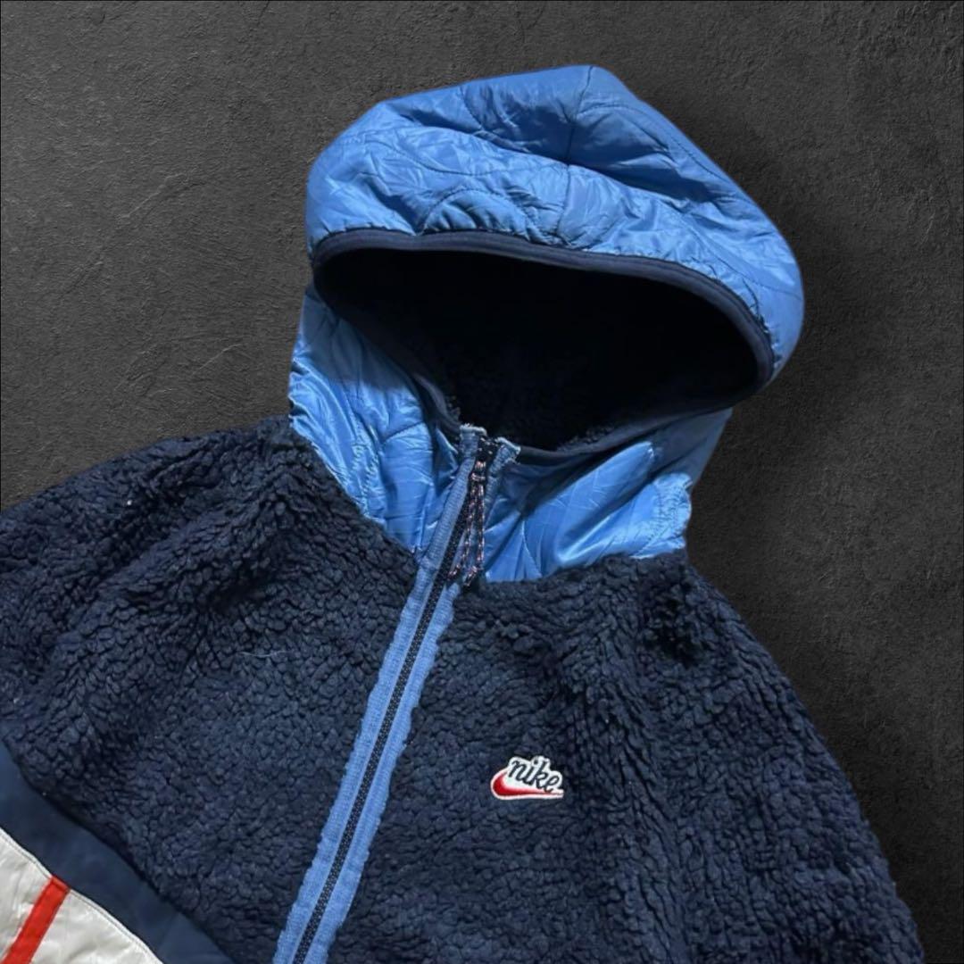 希少デザイン2002年製NIKE古着ボアフリースジャケットフーディ切り返しH87 希少デザイン2002年製NIKE古着ボアフリースジャケットフーディ切り返しH87