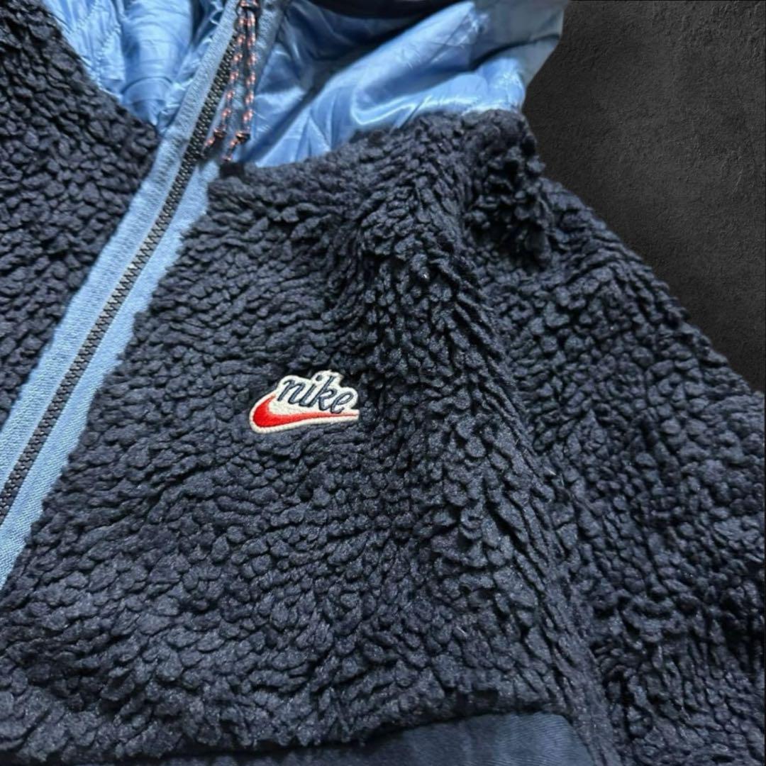 希少デザイン2002年製NIKE古着ボアフリースジャケットフーディ切り返しH87 希少デザイン2002年製NIKE古着ボアフリースジャケットフーディ切り返しH87