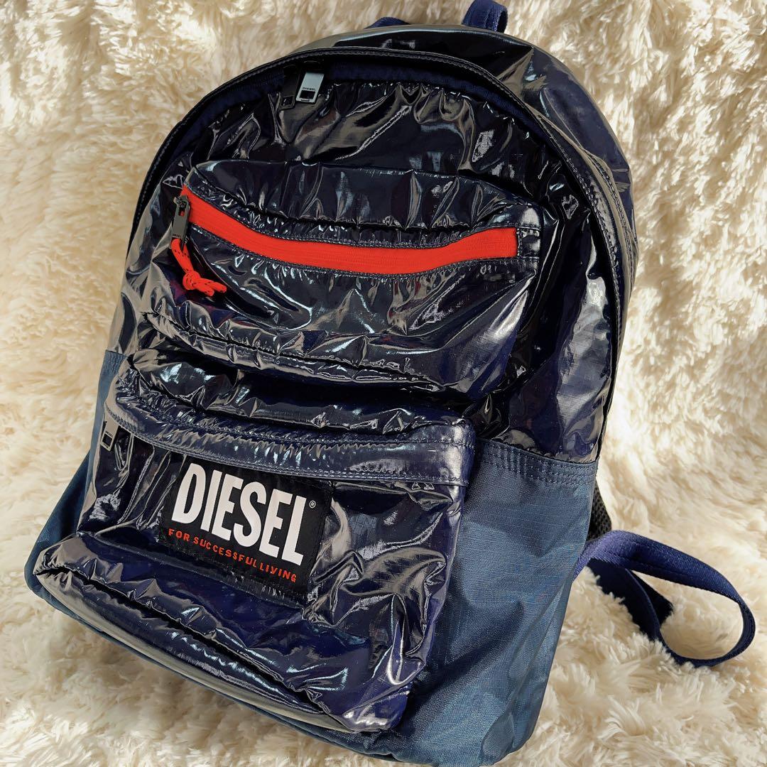 DIESEL ネイビー オレンジ バックパック　リュック　エナメル　大容量