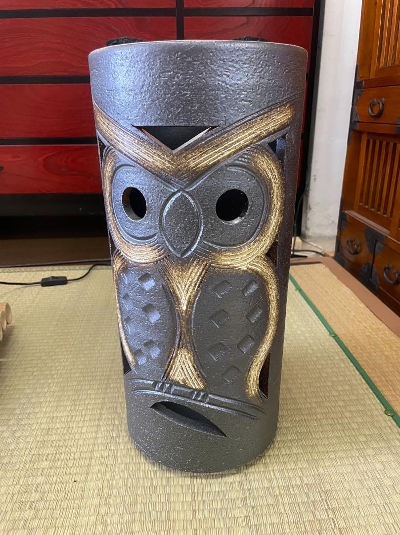 信楽焼　傘立て　笑いフクロウ　梟　幸福フクロウ　陶器　24-07　アンブレラ