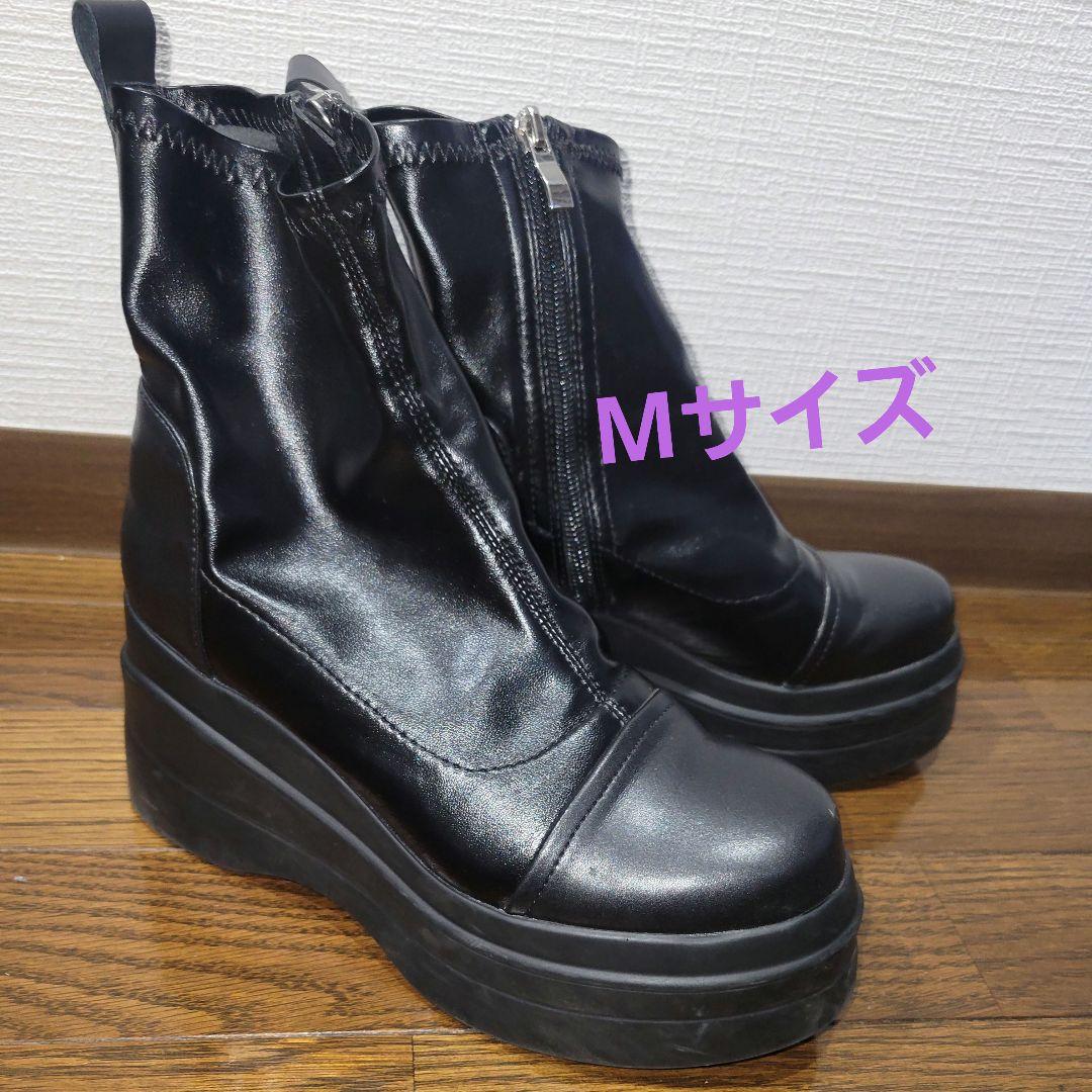 ヨースケ　厚底ストレッチショートブーツ　ブラック　Mサイズ