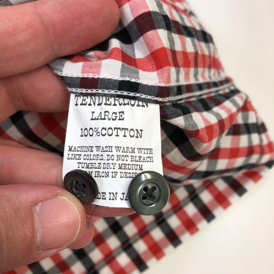 美品 TENDERLOIN ロゴ チェーン刺繍 半袖 チェック シャツ(L)