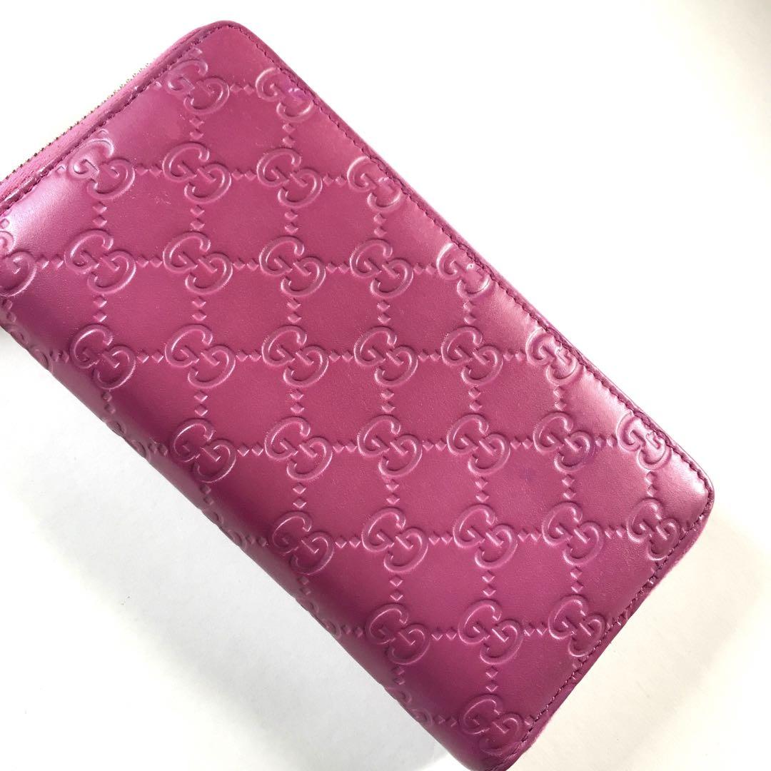 美品 グッチ 長財布 GGシマ ロッキング リボン ピンク