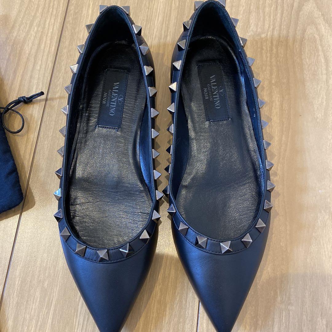 ヴァレンティノ ロッグスタット ポインテッドトゥフラット バレリーナ 美品 黒 ヴァレンティノ ロッグスタット ポインテッドトゥフラット