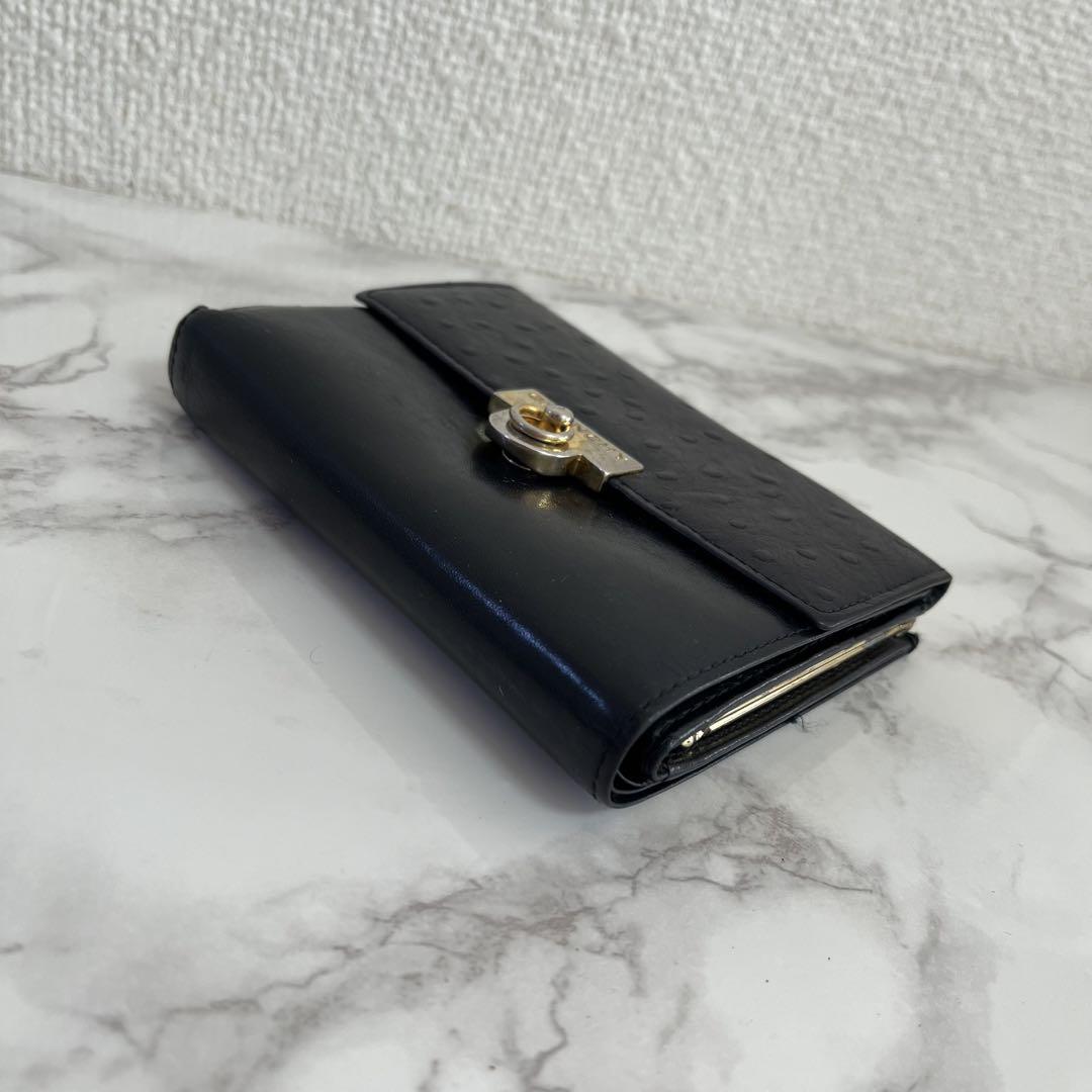 美品 GIVENCHY ジバンシィ 牛革×オーストリッチ がま口 ミニ財布