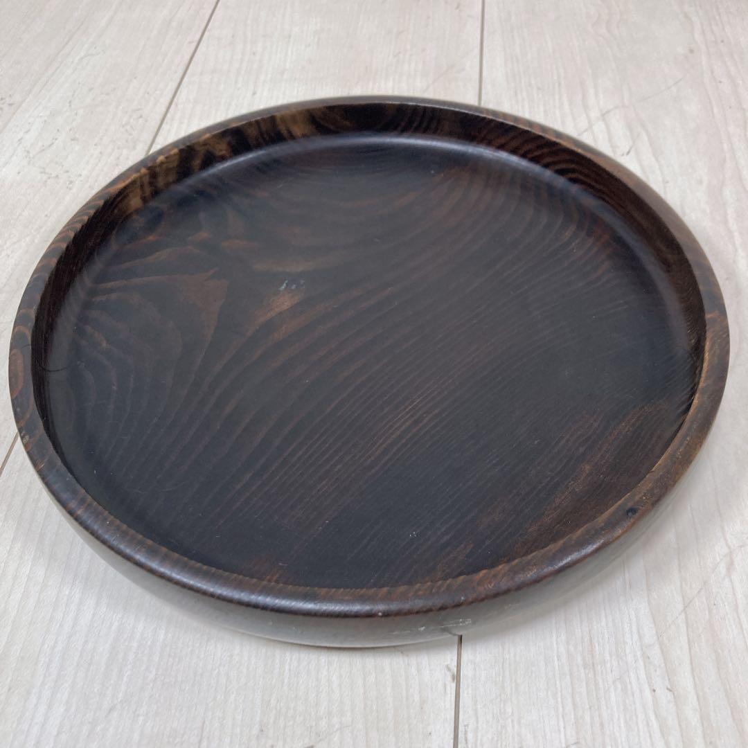 くりぬき盆　お盆　レトロ　木製　トレイ トレー お盆 木製 くりぬき丸盆 27cm 薄型 茶塗 23-9-10B 木製