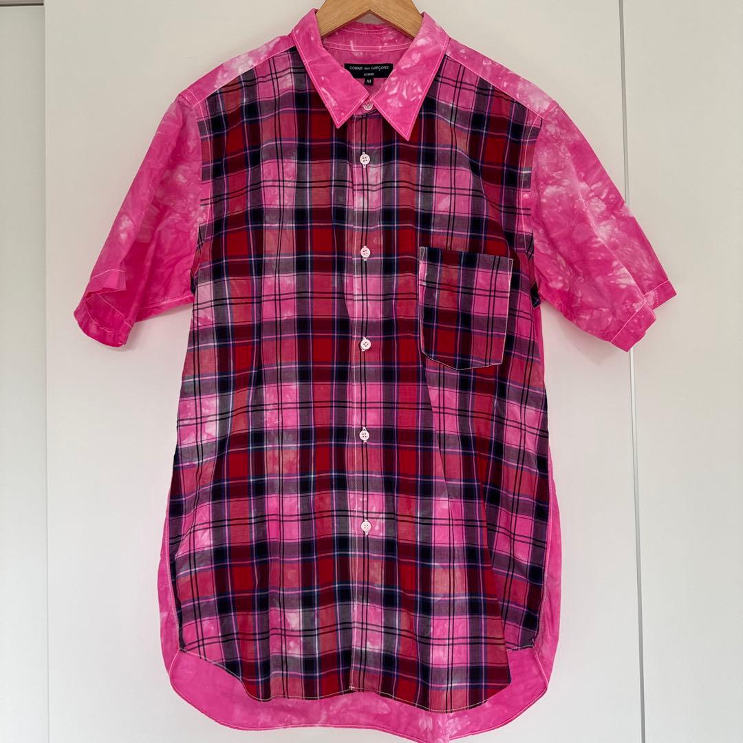 COMME des GARÇONS HOMME ピンク×チェック柄 半袖シャツ