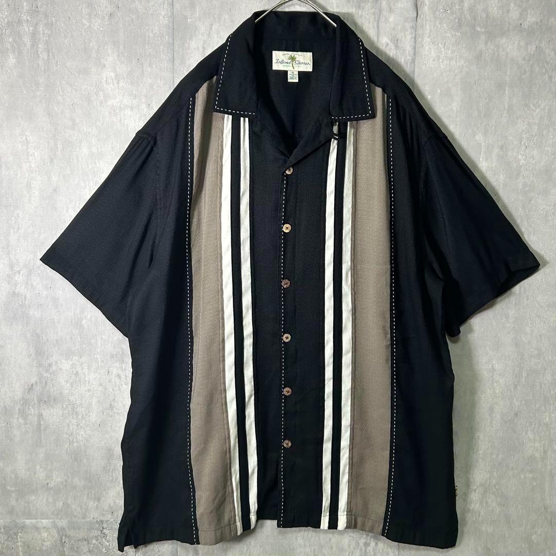 レーヨン キューバシャツ 黒 オープンカラー ヴィンテージ XL