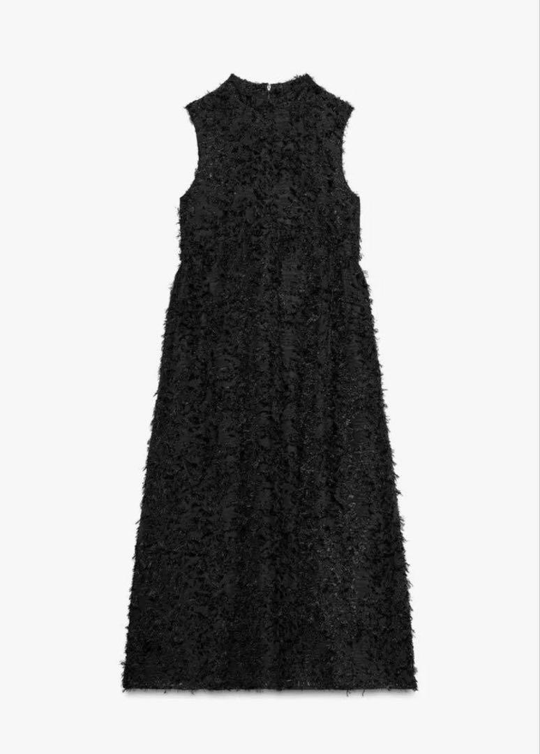 ZARA 新品タグ付き　M フリンジ付きミディ丈ワンピース