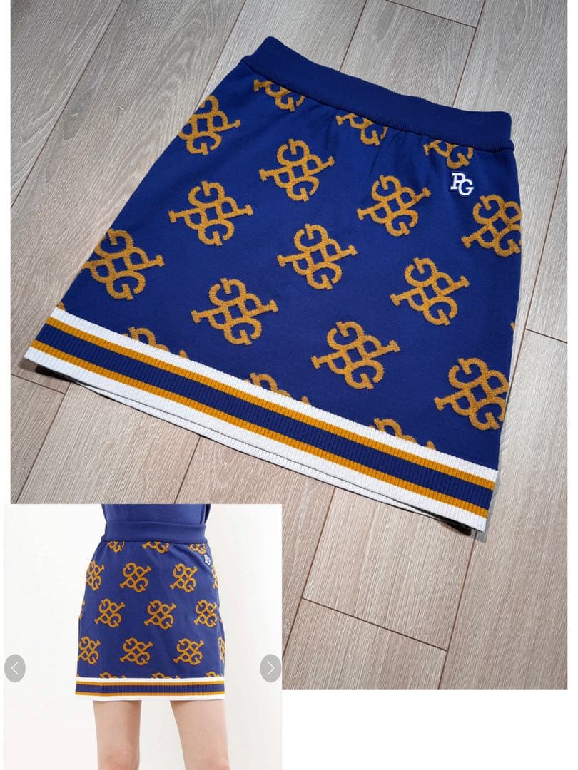 パーリーゲイツ☆PGモノグラム クルーネックニット&スカート セットアップ S パーリーゲイツ☆PGモノグラム クルーネックニット&スカート セットアップ S