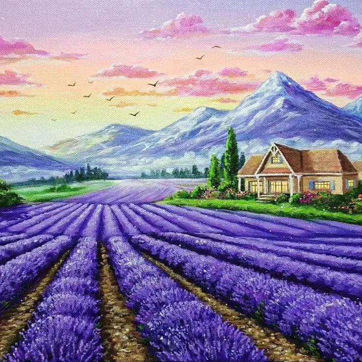 【ラベンダー】アクリル画 F4 風景画 絵画 ラベンダー畑】アクリル画 F4 風景画 絵画