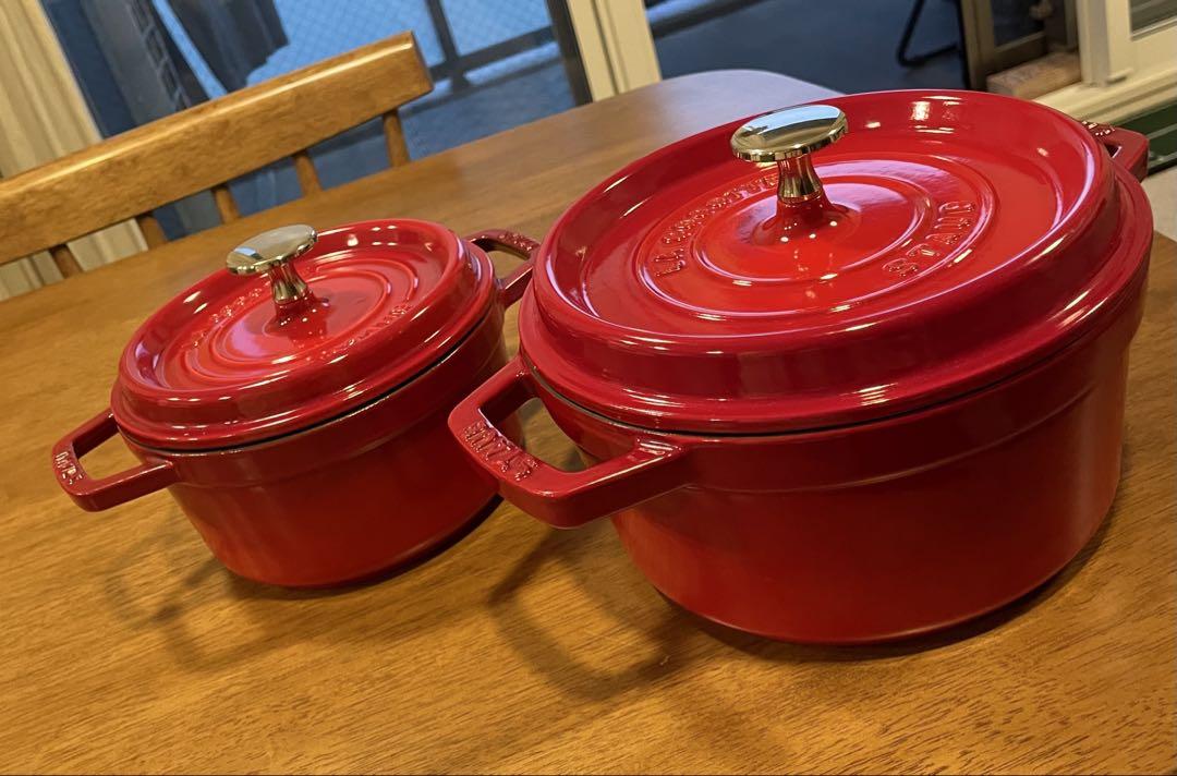 STAUB両手鍋セット チェリーレッド　16センチ、20センチ