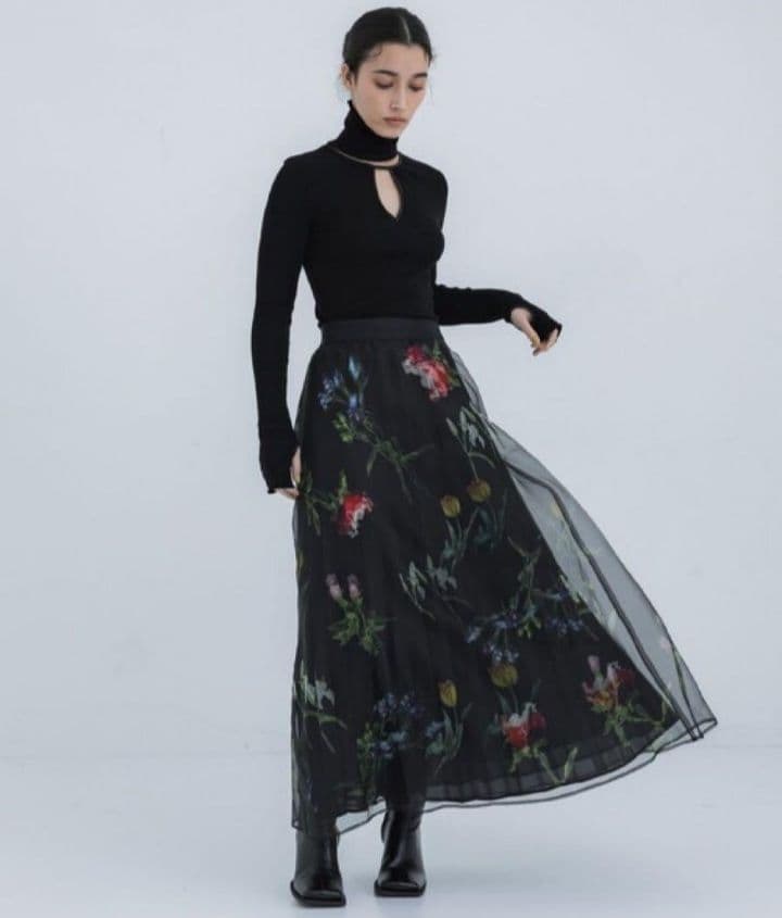 Ameri VINTAGE フラワープリント シフォン フ スカートS Ameri VINTAGE