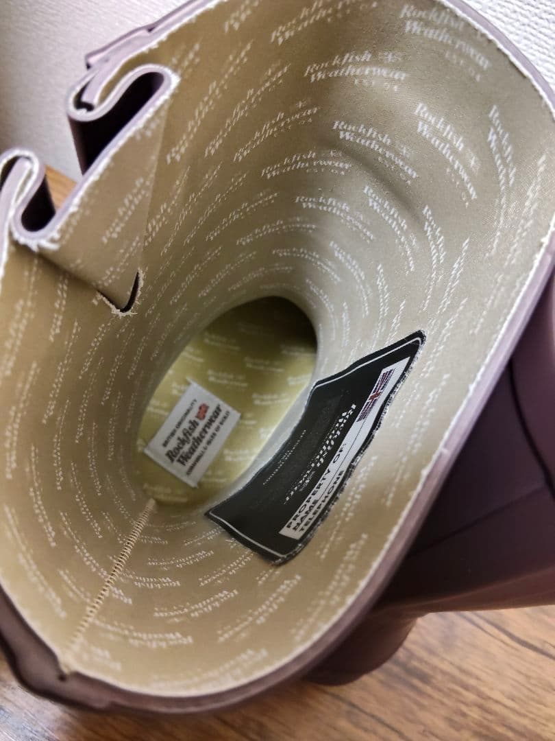 未使用級 ロックフィッシュ ウェザーウェア レインブーツ 韓国 長靴 茶 37