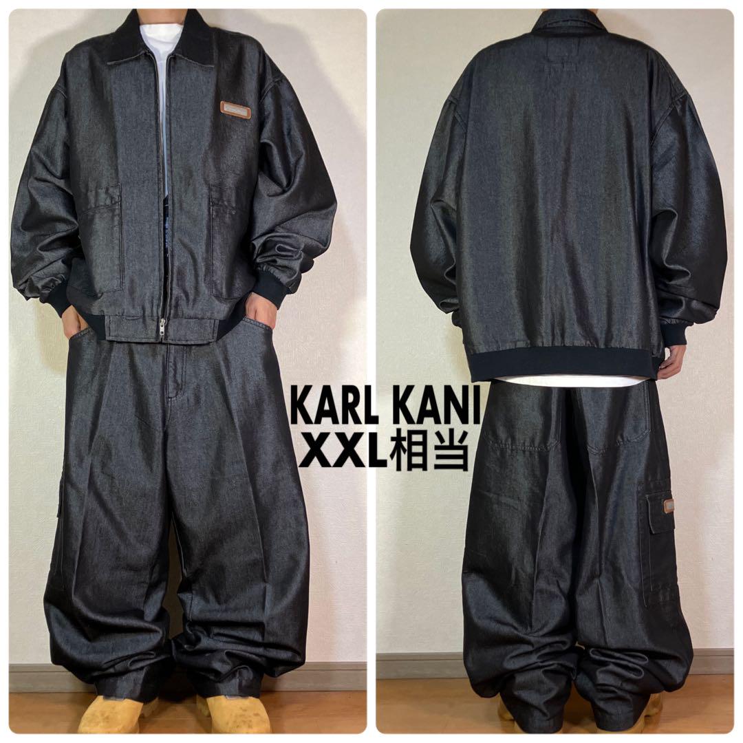 激レア90s美品 KARL KANI 光沢ブラックデニムセットアップ 上下 B系