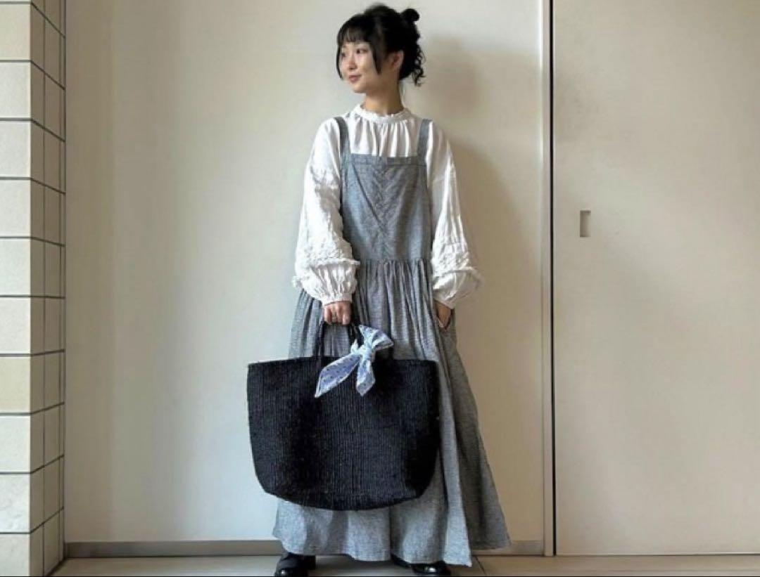 新品未使用nest Robe アップサイクルリノギンガムエプロンドレス ネストローブ アップサイクルリノ ギンガムエプロンドレス