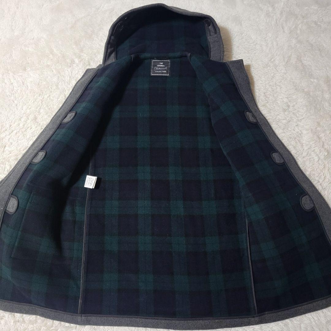 美品✨グローバーオール　ダッフルコート　英国製　裏地チェック　M　グレー　ウール