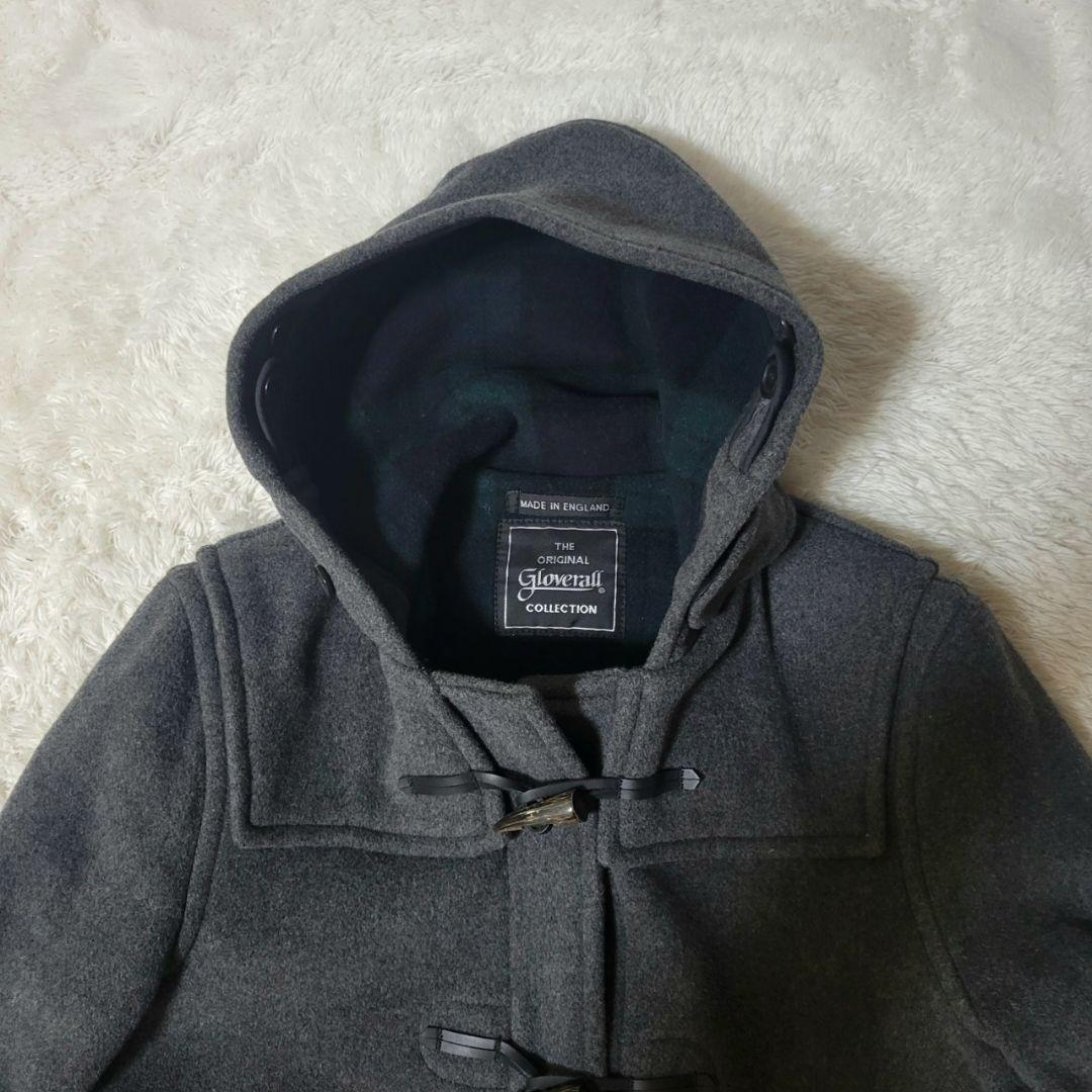 美品✨グローバーオール　ダッフルコート　英国製　裏地チェック　M　グレー　ウール