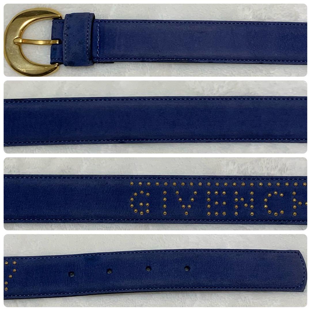 美品 GIVENCHY ヴィンテージ ヌバック レザー ベルト ロゴ スタッズ